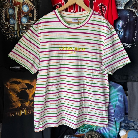 Guess Jeans Farmers Market Produce Sean Wotherspoon Striped Tee Shirt Vintage - Picture 1 of 9